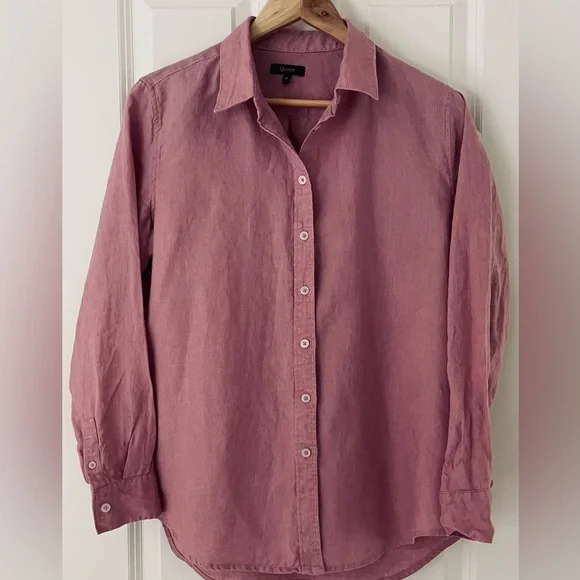 Quince Women's Button Down Shirts - White, Tan, Pink, and Blue - Picture 4 of 9